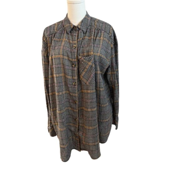 Free People Tops - Free People Women’s Oversized Plaid Button-Down Boho Chic Top Size Large